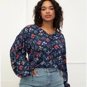 NWT Eloquii Floral Balloon Puff Sleeve Long Sleeve Top